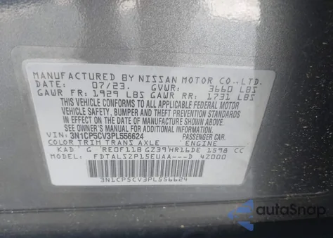 2023 Nissan Kicks Sv Xtronic Cvt from USA, damaged, VIN 3N1CP5CV3PL556624